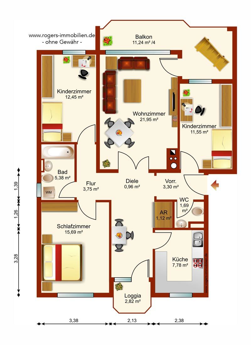 München Berg am Laim Immobilienmakler, Gartenwohnung zu vermieten, Grundriss