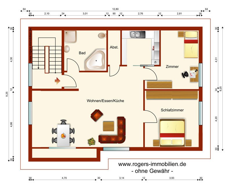 München Feldmoching Immobilienmakler, Dachgeschosswohnung, Grundriss