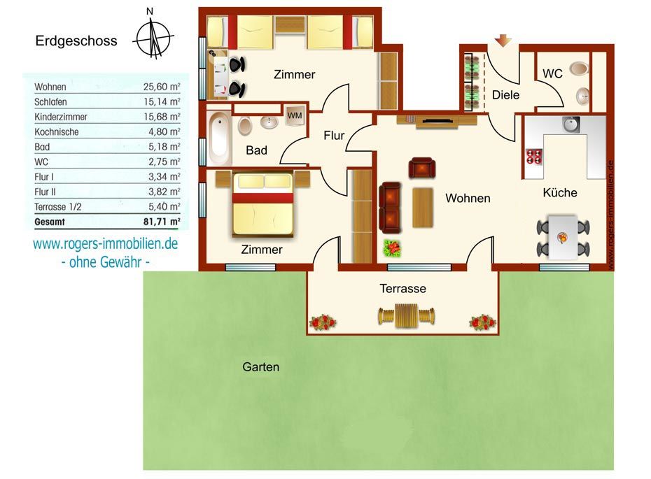 München Berg am Laim Immobilienmakler, Gartenwohnung zu vermieten, Grundriss