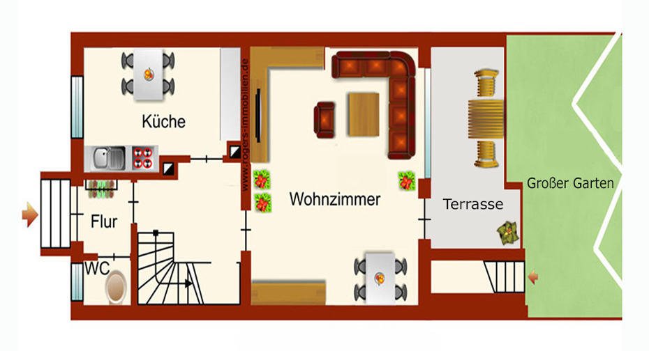 München Planegg Immobilienmakler 4,5 Zi-Gartenwohnung Vermietung Grundriss-EG
