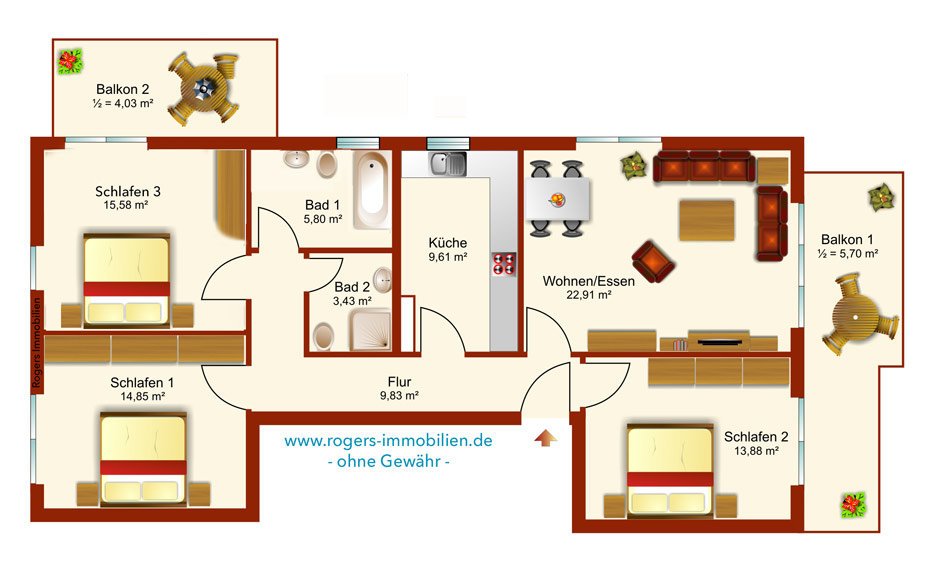 München Obermenzing Immobilienmakler, Gartenwohnung verkaufen, Grundriss