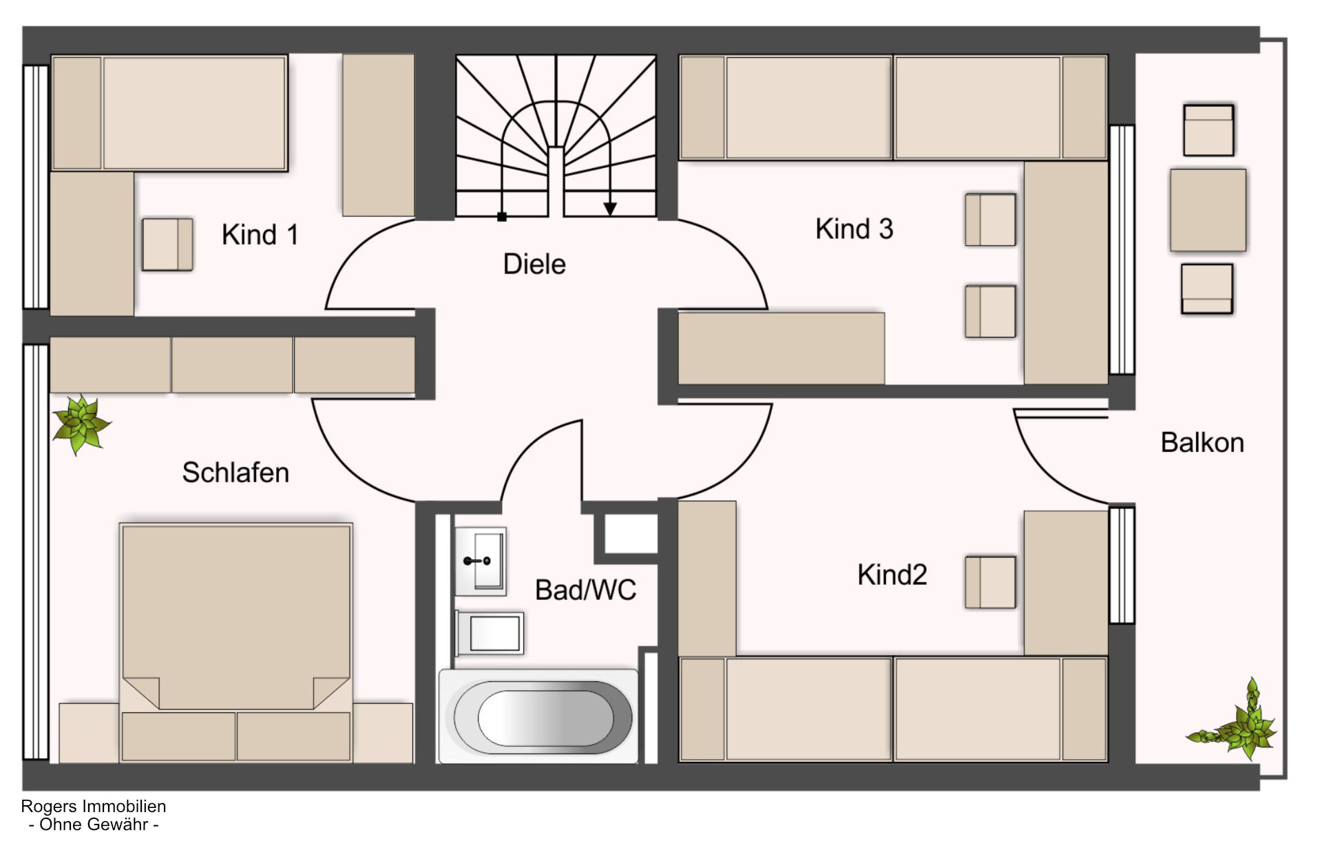 Unterhaching Reihenendhaus mieten Grundriss OG Grundriss Obergeschoss
