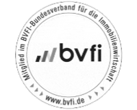 Rundes graues Siegel des BVFI-Bundesverbands für die Immobilienwirtschaft mit Balkendiagramm-Logo.