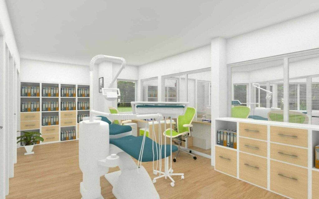 3D visualization of a practice treatment room with equipment near Ostbahnhof Munich