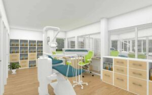 3D visualization of a practice treatment room with equipment near Ostbahnhof Munich