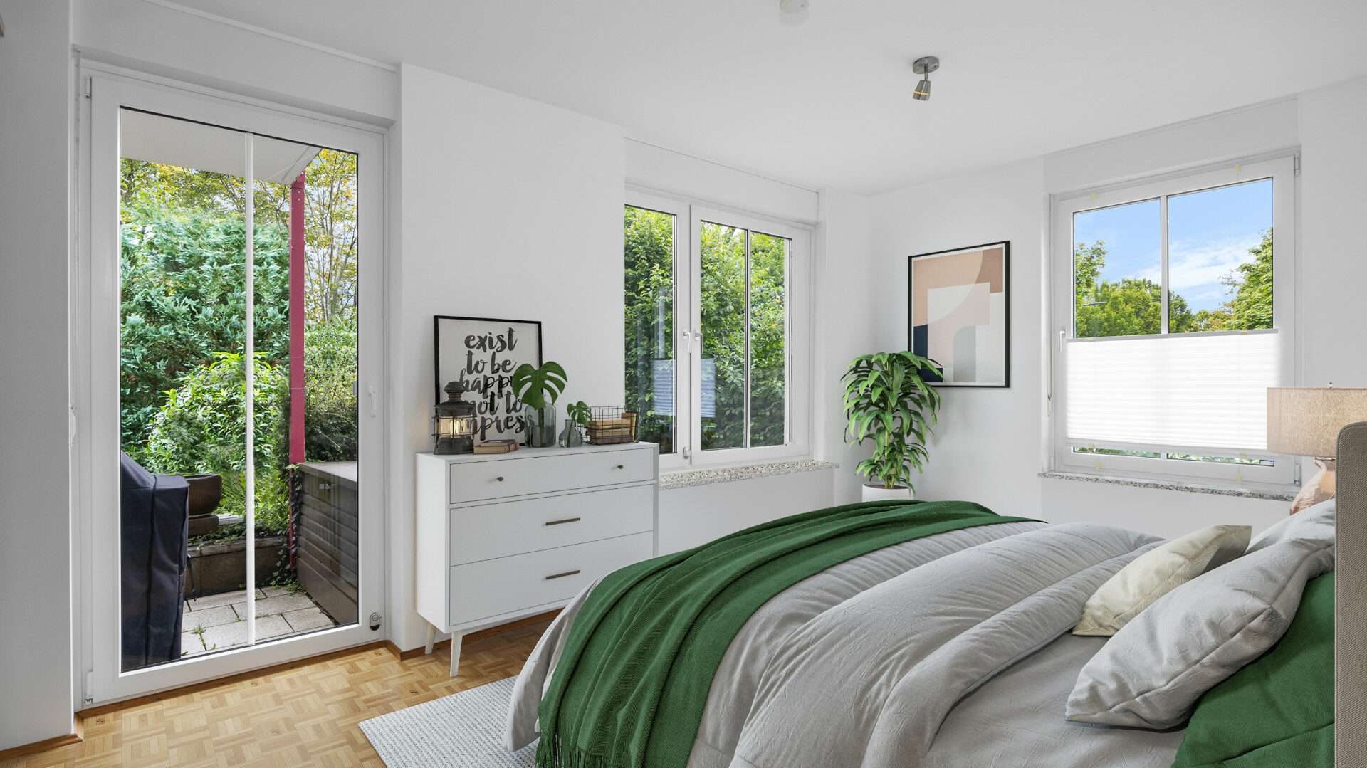 Schlafzimmer mit Zugang zur Terrasse