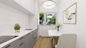 Virtually staged kitchen with dining area in a condominium in Munich Berg am Laim
