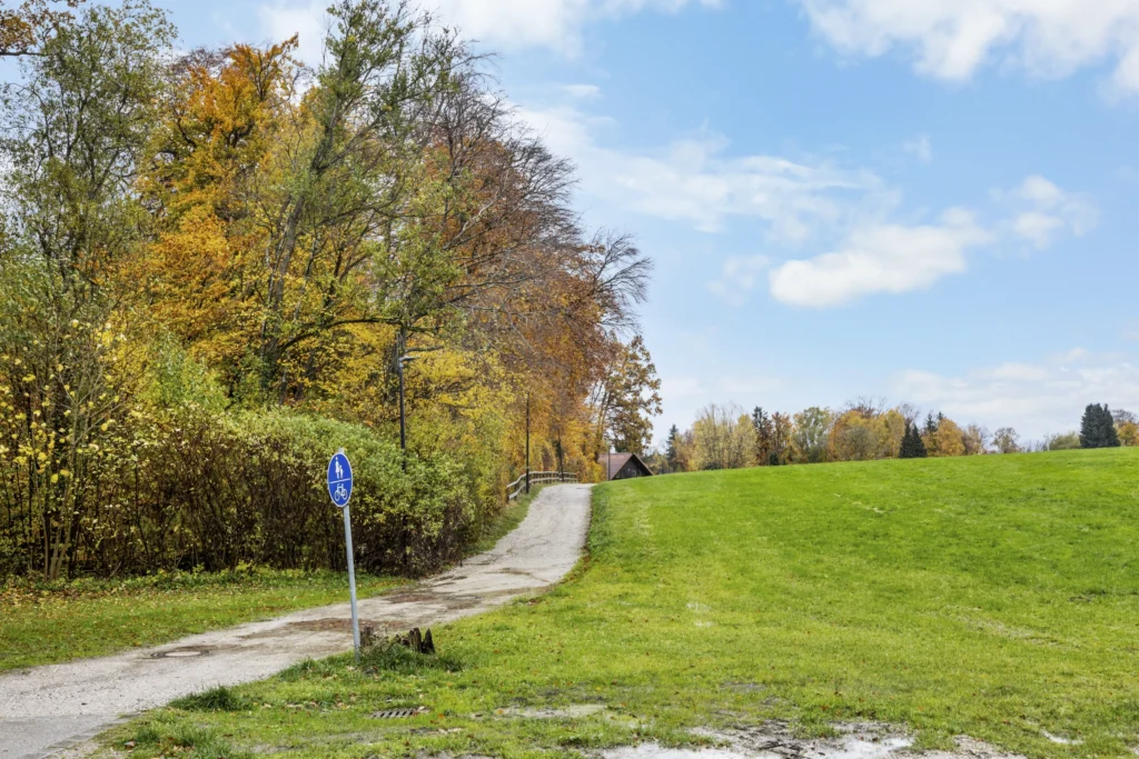 Dirt road with autumn trees and meadow near the Pöcking apartment rental