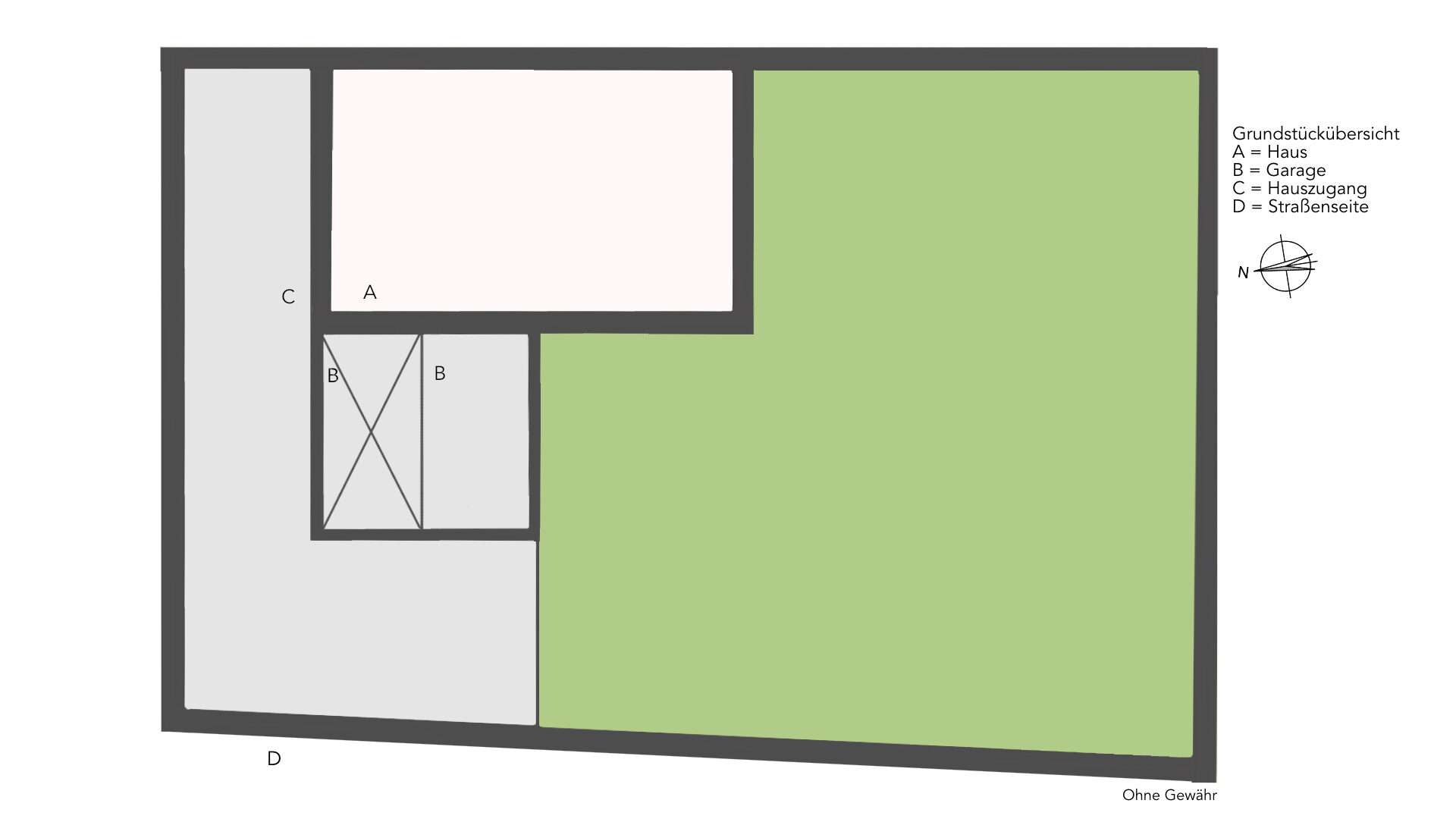 Grundstücksplan mit Haus, Garage und Gartenfläche eines Anwesens in München-Bogenhausen