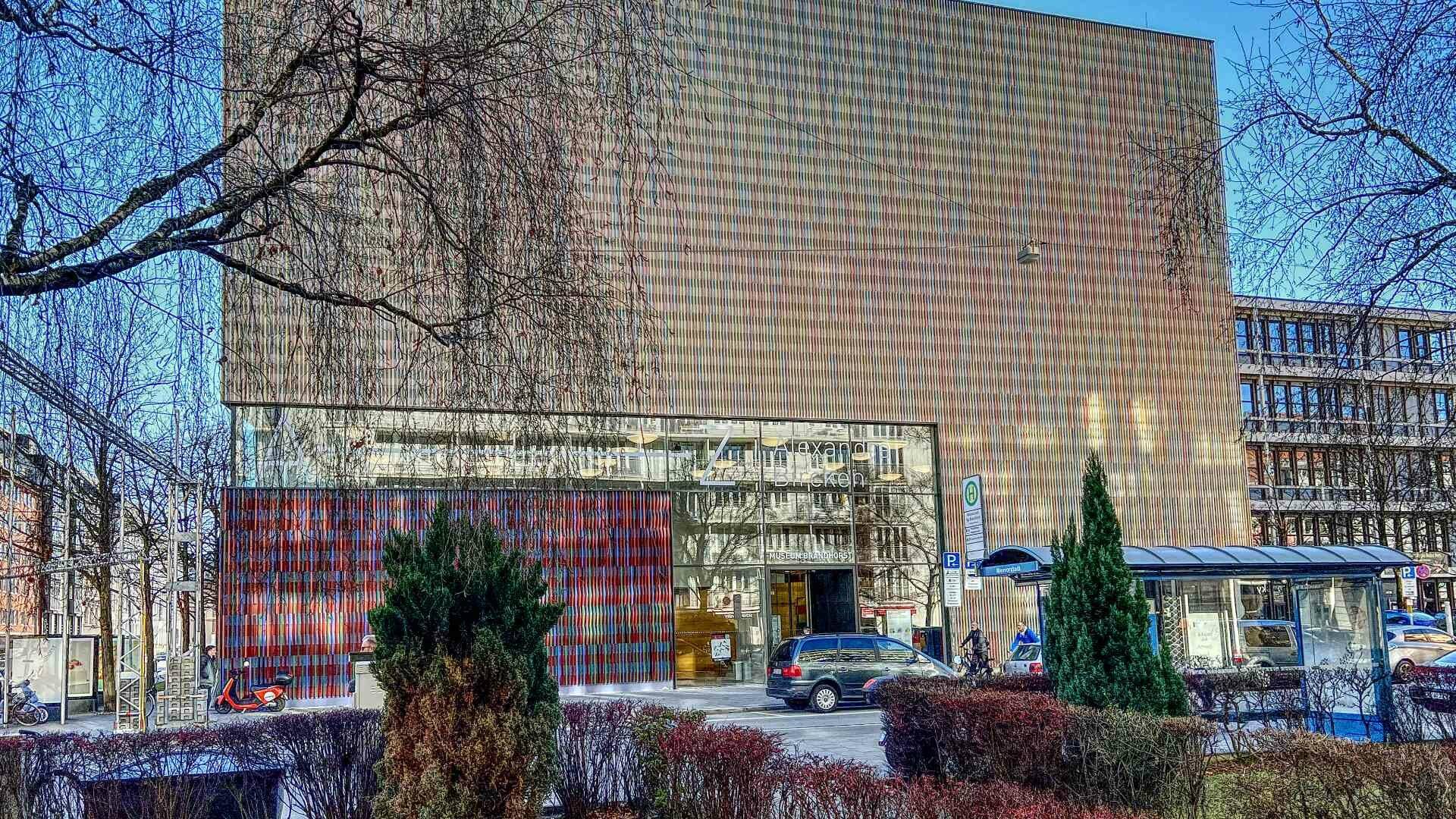 Modern museum facade with brick pattern near the store in Munich-Maxvorstadt